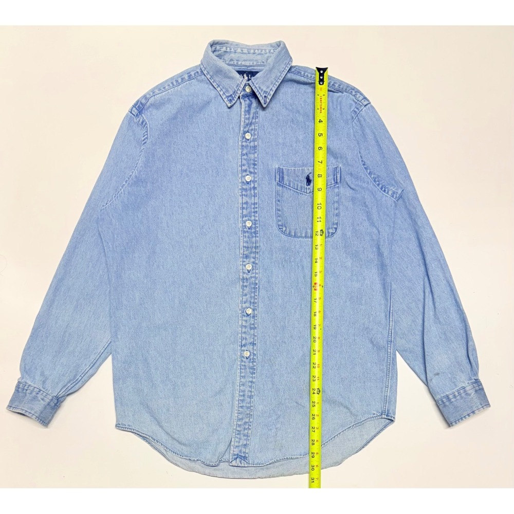 Vtg Polo Ralph Lauren Classic Fit Light Wash Denim Button Down Shirt Mens XL